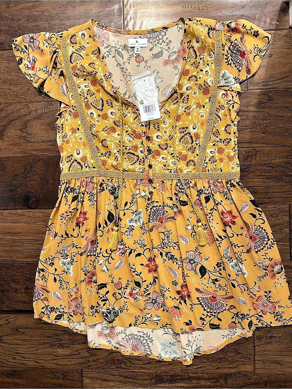 True Craft Floral Blouse in Yellow Womens Medium (8) NWT